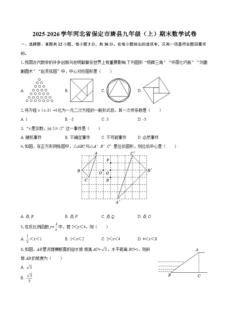 2025-2026学年河北省保定市唐县九年级（上）期末数学试卷-自定义类型第1页