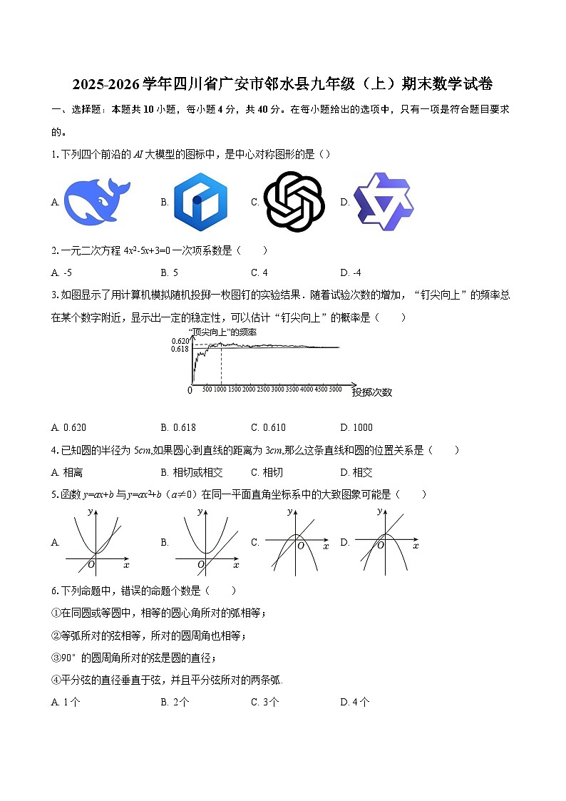2025-2026学年四川省广安市邻水县九年级（上）期末数学试卷-自定义类型第1页