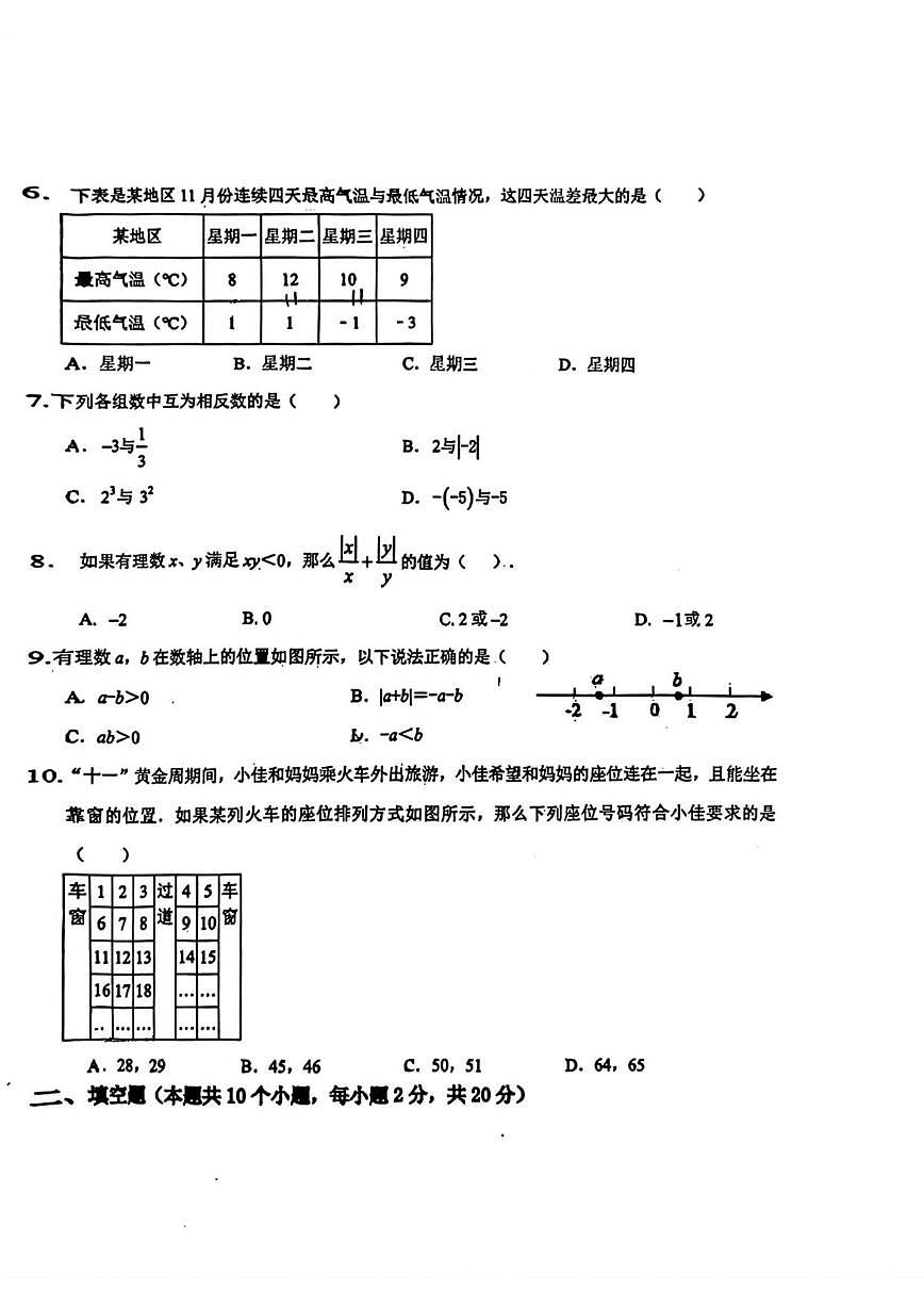 北京景山学校通州分校款育集团2025一2026学年上学期七年级数学期中试题（无答案）第2页