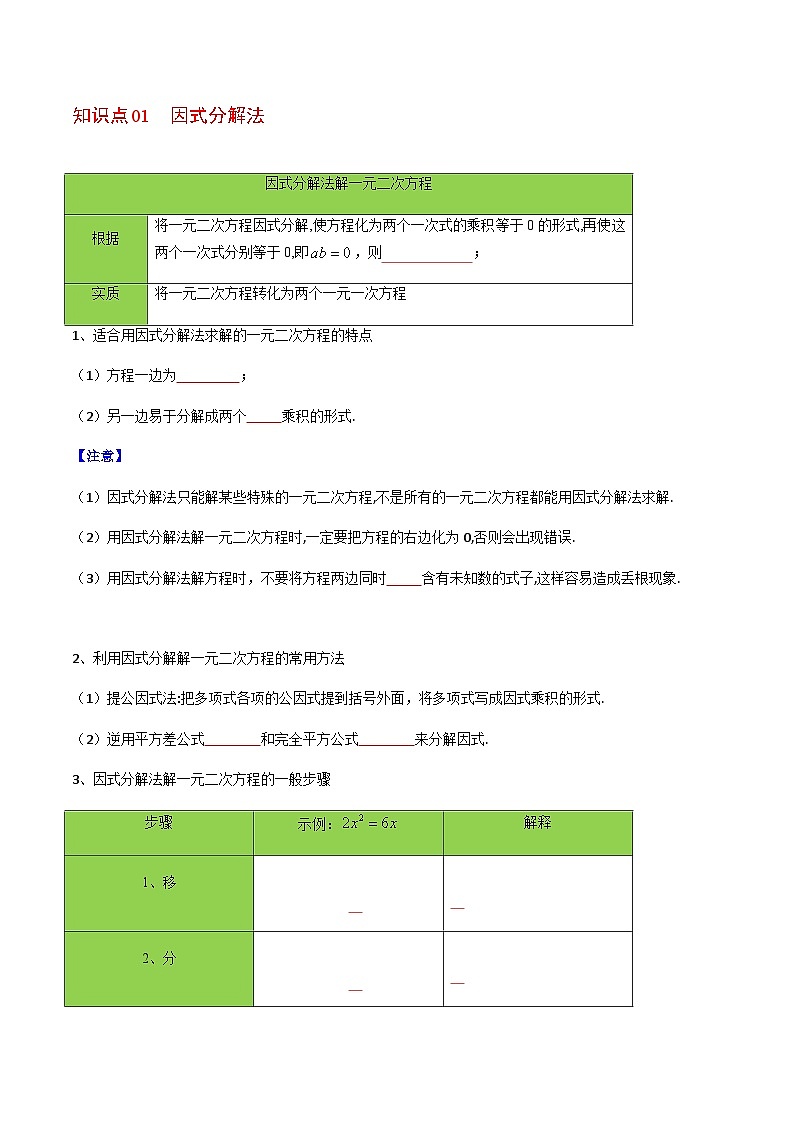 九年级上学期数学考点突破与提分——因式分解法练习题（含答案）第3页