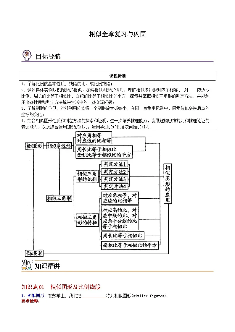 九年级下学期数学考点突破与提分——相似全章复习与巩固练习题（含答案）第1页