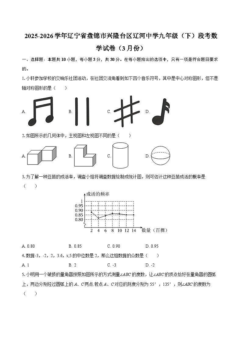 2025-2026学年辽宁省盘锦市兴隆台区辽河中学九年级（下）段考数学试卷（3月份）-自定义类型第1页