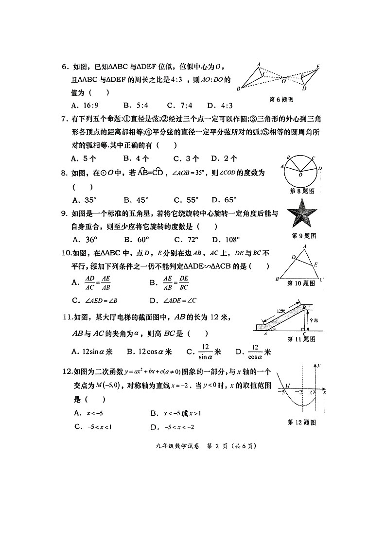 广西壮族自治区百色市田阳区2024-2025学年九年级上学期1月期末数学试题-A4第2页