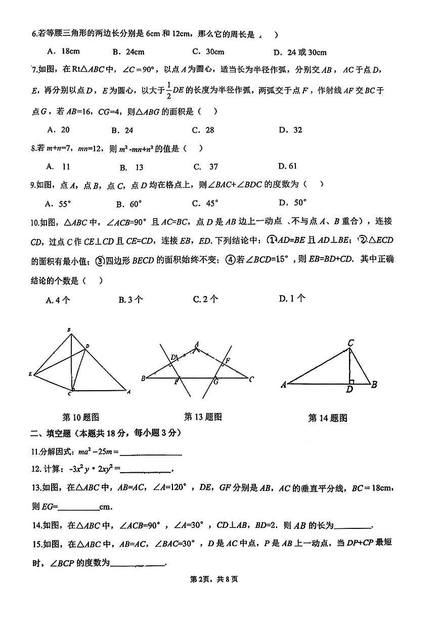 北京市第一零一中学温泉校区2025-2026学年八年级上学期期中考试数学试卷_(无答案_)第2页