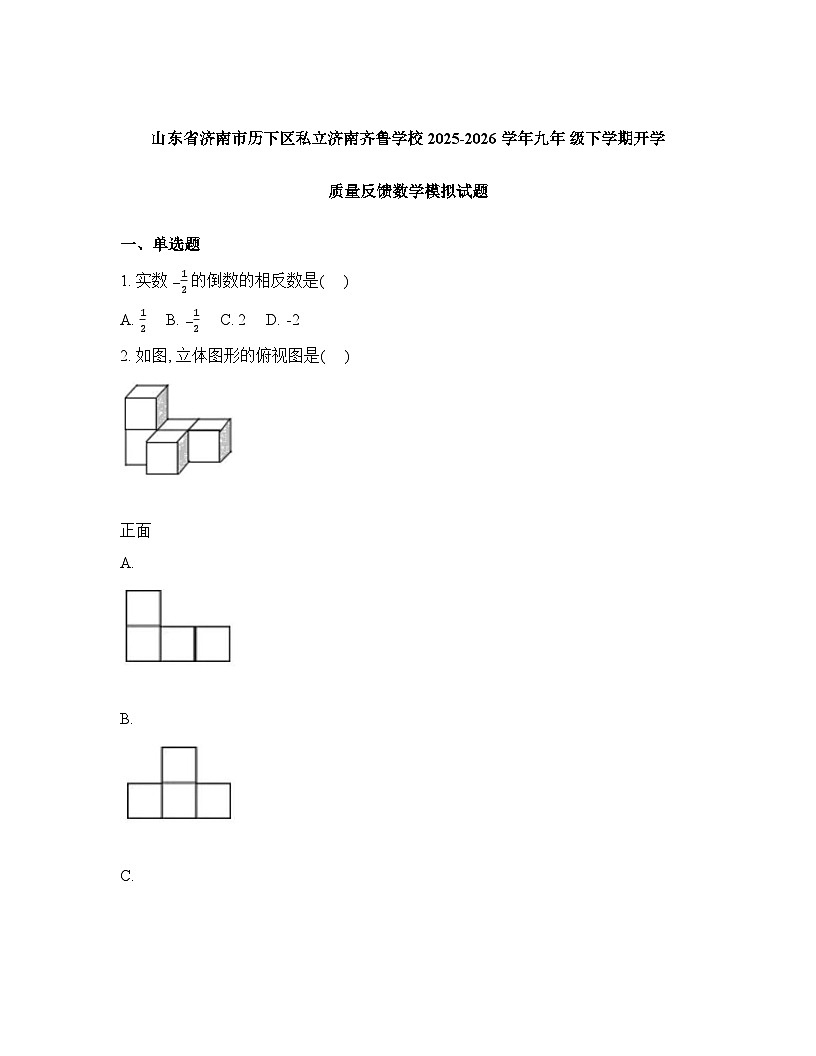 山东省济南市历下区私立济南齐鲁学校2025-2026学年九年级下学期3月月考试题含答案第1页