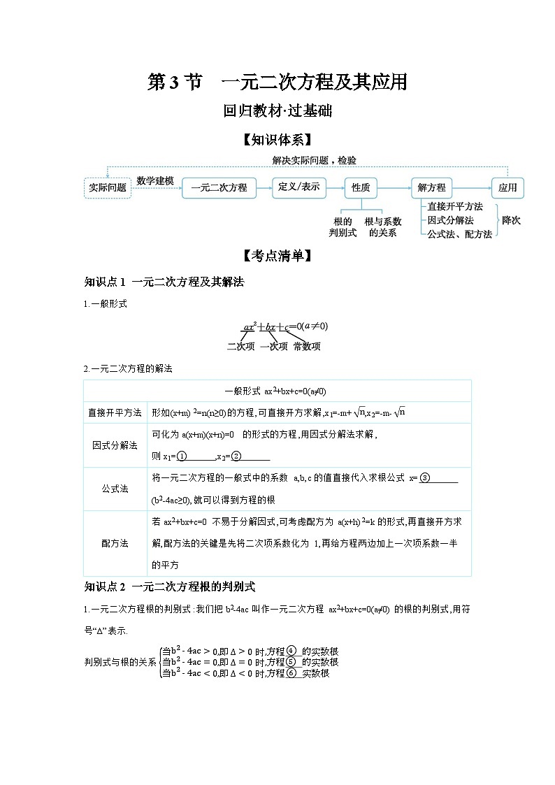 第二章 方程(组)与不等式(组) 第3节 一元二次方程及其应用 学案（含答案）2026年中考数学人教版一轮复习第1页