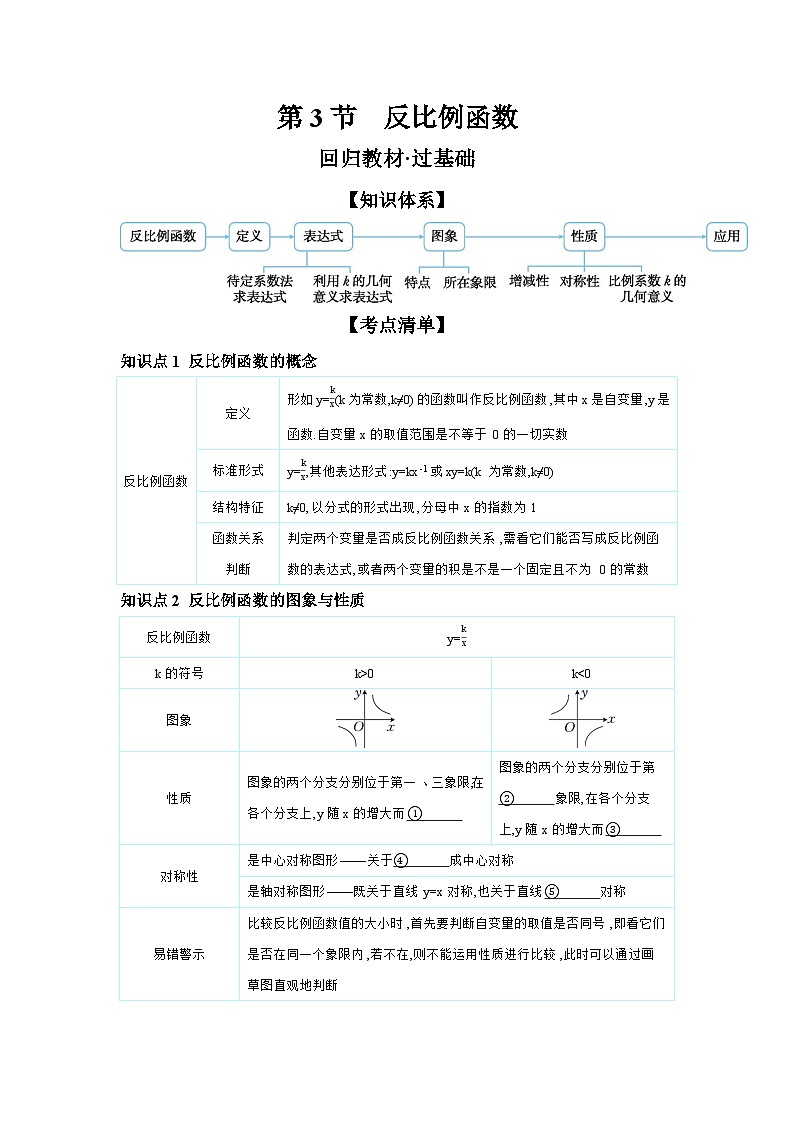 第三章 函数 第3节 反比例函数 学案（含答案）2026年中考数学人教版一轮复习第1页