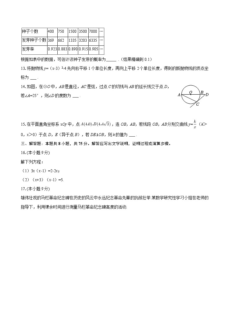 2025-2026学年河南省商丘市柘城实验中学九年级（下）开学数学试卷-自定义类型第3页