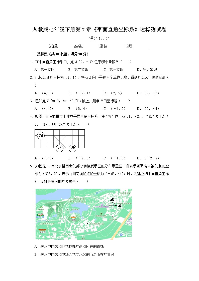 人教版七年级下册第7章《平面直角坐标系》达标测试卷  解析版01