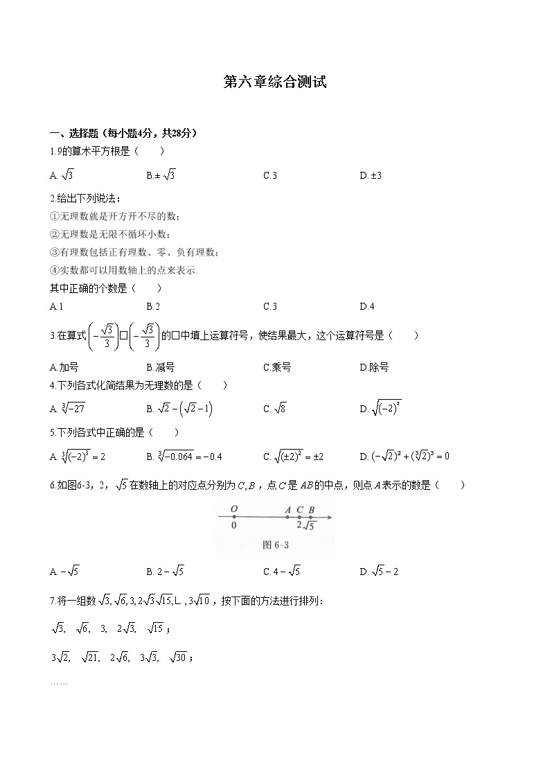 人教版七年级数学下册-第六章 实数-综合测试（含答案）01