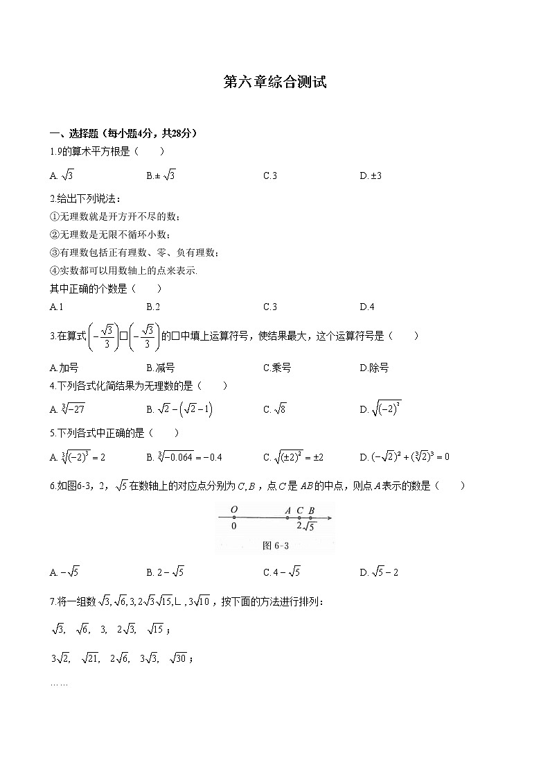 人教版七年级数学下册-第六章 实数-综合测试（含答案）01