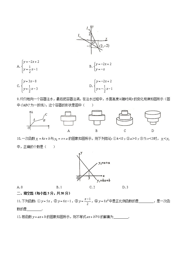 人教版八年级数学下册-第十九章 一次函数-综合测试（含答案）02