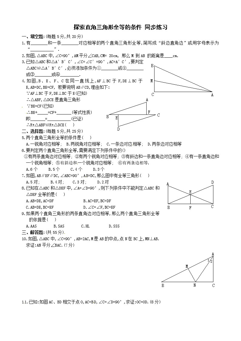 3 探索直角三角形全等的条件 同步练习2第1页