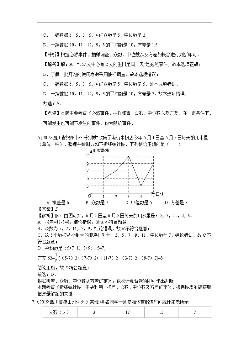 2019年全国各地中考数学真题分类汇编 专题14 统计(含解析)03