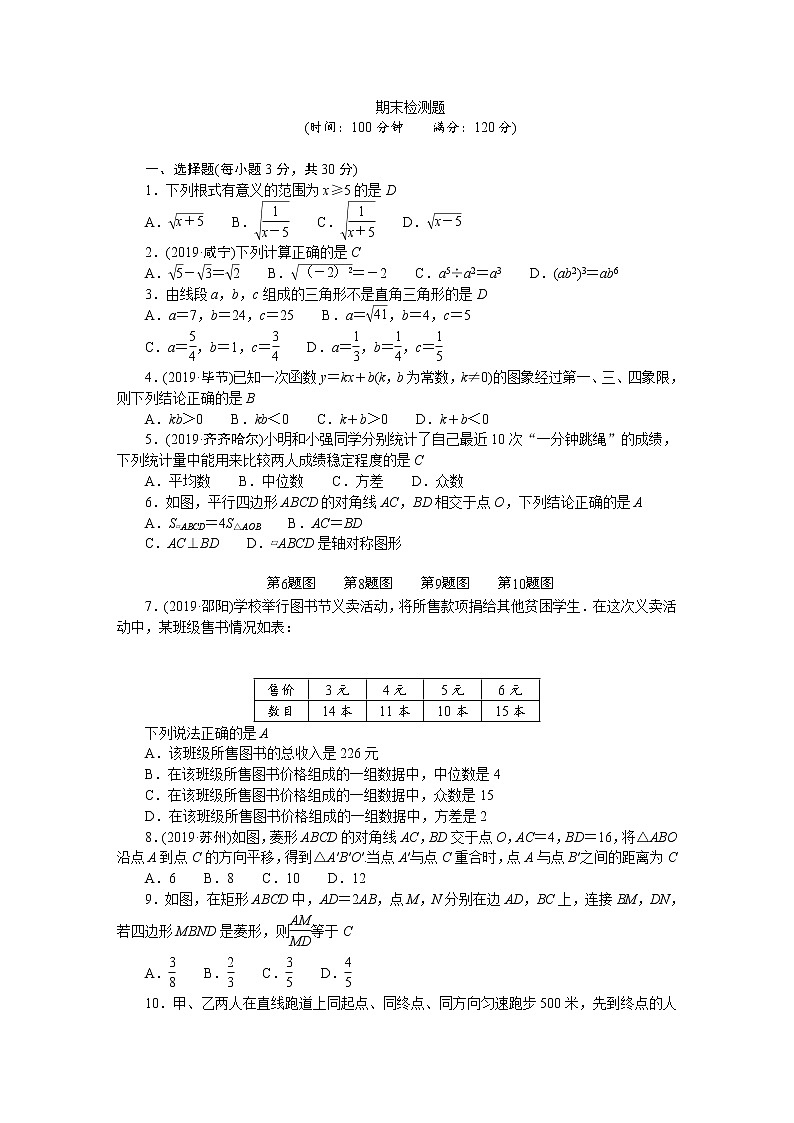 人教版八年级数学下册-期末检测题01