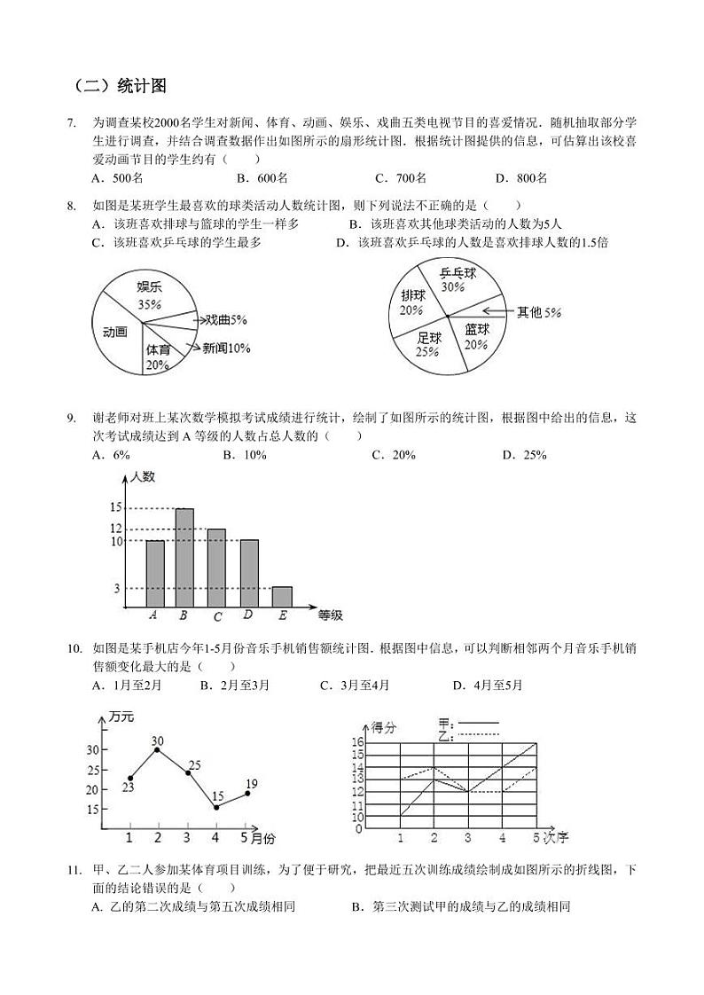 2020中考数学一轮复习练习：统计  （PDF版无答案）02
