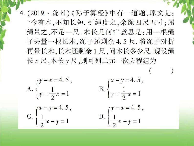 中考数学考点集训练习 2.5 一次方程（组）及其应用05