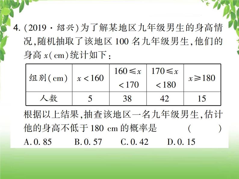 中考数学考点集训练习 6.33 概率05