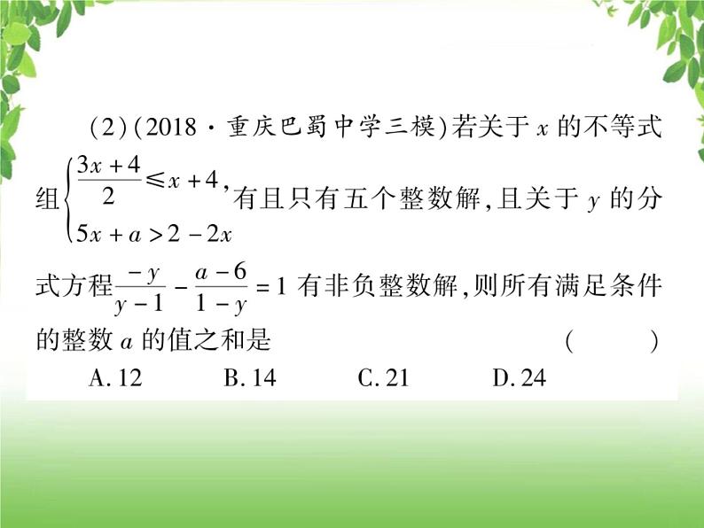 中考数学二轮专题突破课件：专题四 4.1含参数的方程（组）、不等式（组）与函数综合问题05