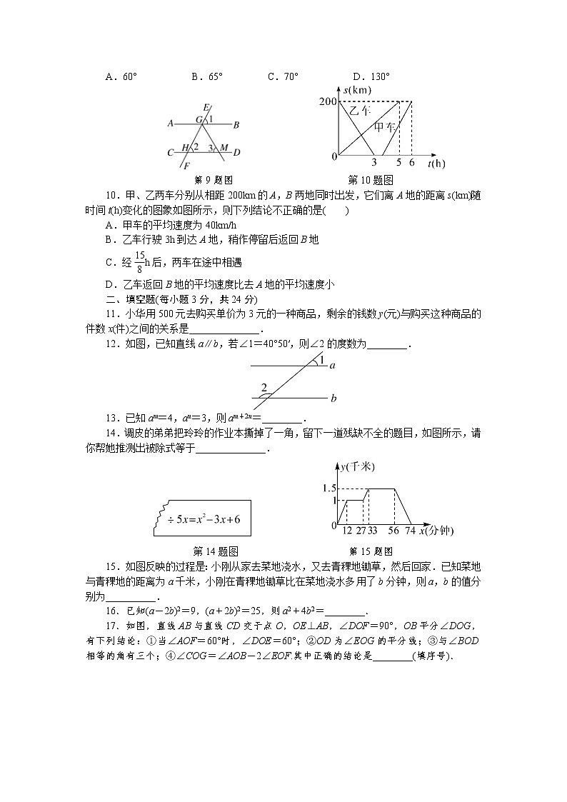 初中数学湘教七年级下期中检测卷02