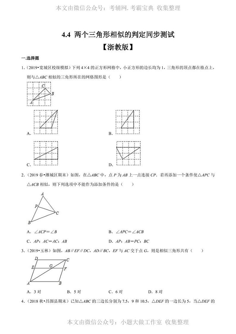 中考数学复习专题4.4 两个三角形相似的判定（原卷版）01