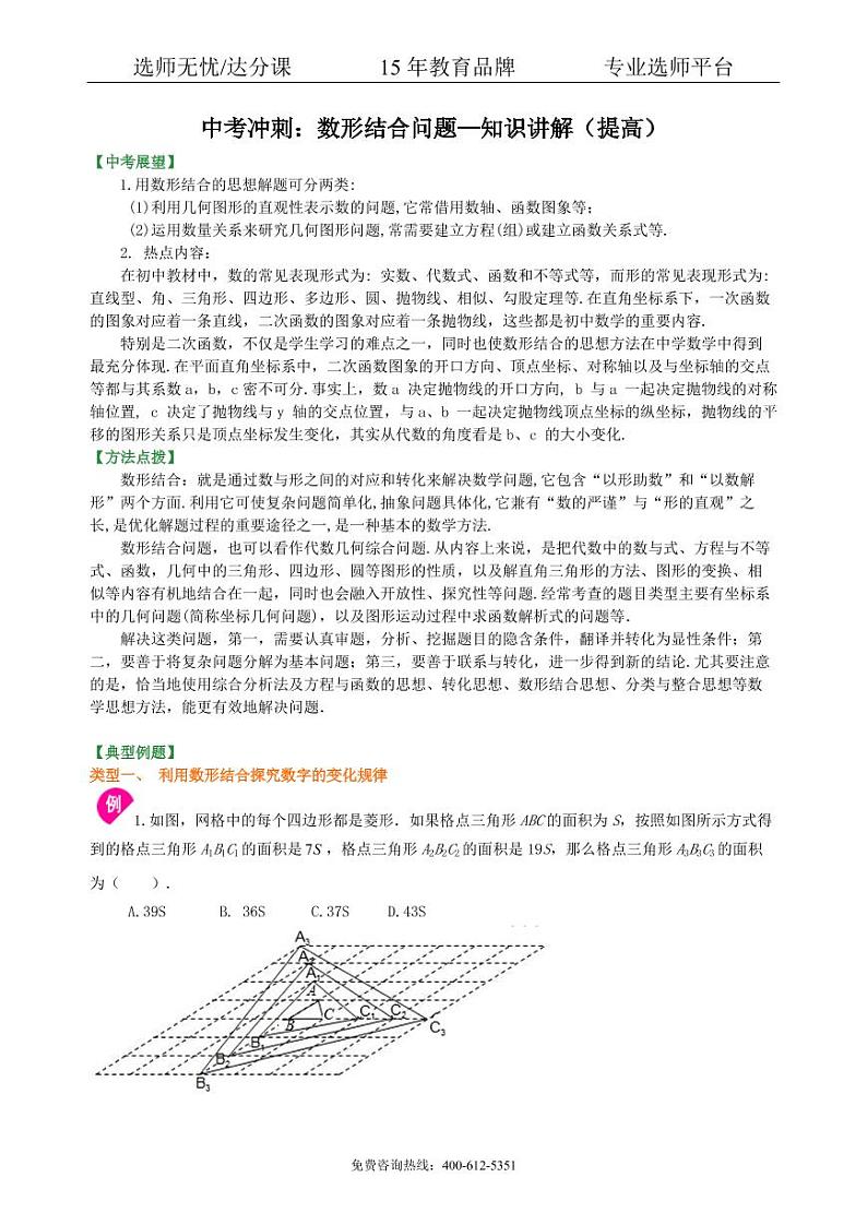 中考数学冲刺：数形结合问题--知识讲解（提高）01