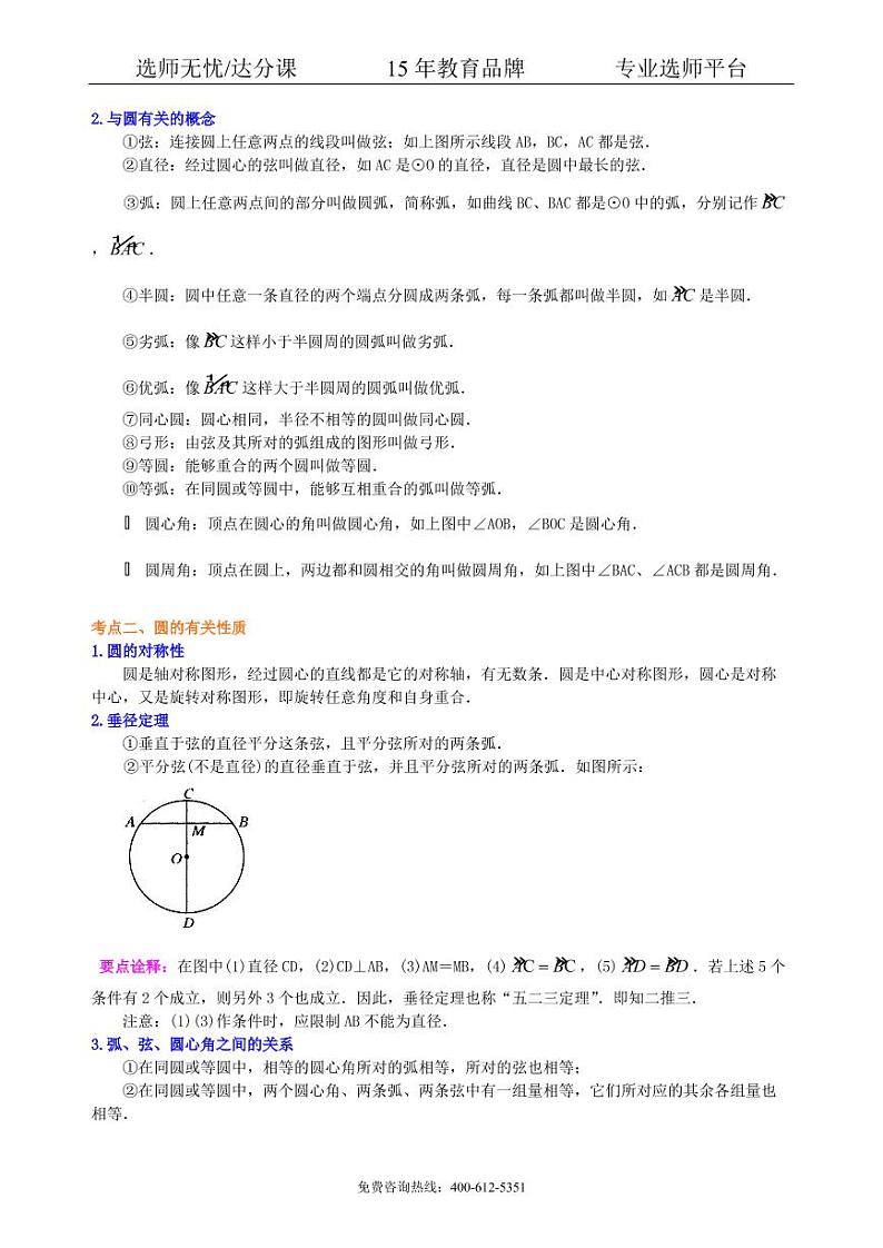 数学中考总复习：圆综合复习--知识讲解（基础）02