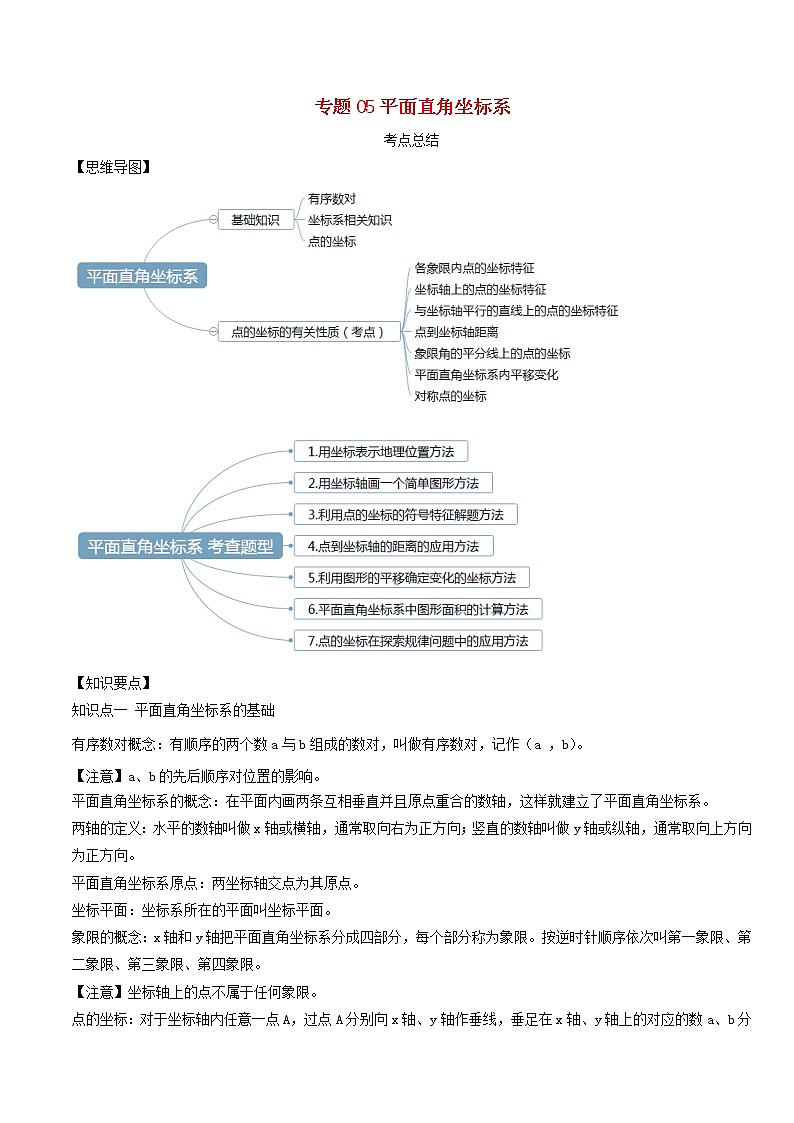 2020年中考数学一轮复习基础考点专题05平面直角坐标系（含解析）01