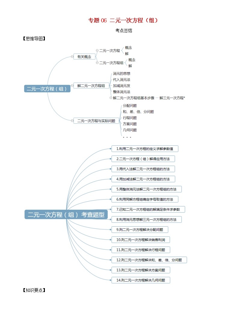 2020年中考数学一轮复习基础考点专题06二元一次方程(组(含解析)