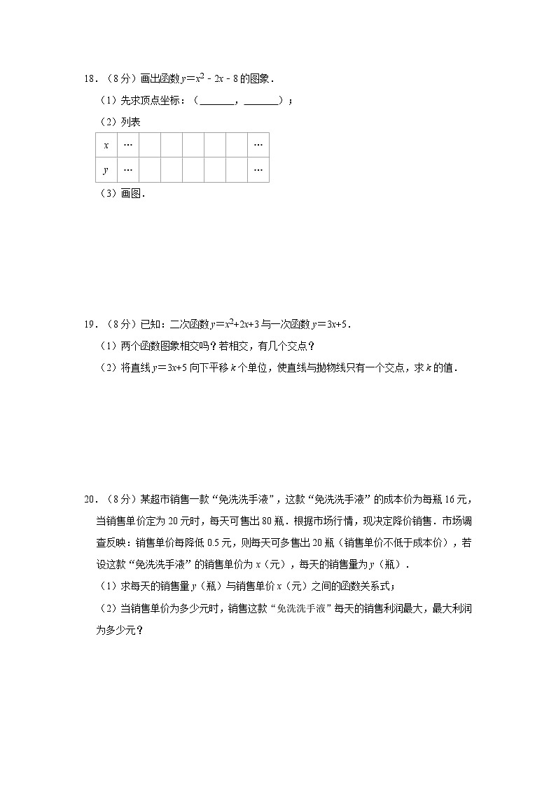 2020年人教版九年级上册第22章《二次函数》单元检测卷   解析版03