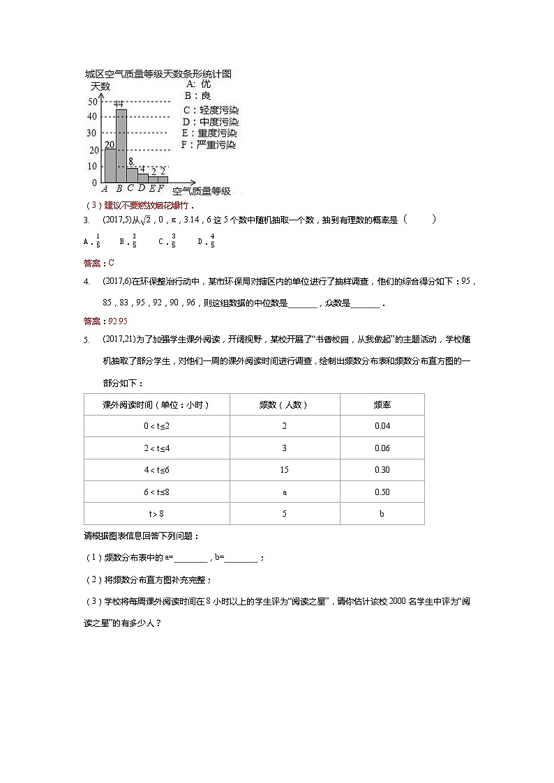 湖南省岳阳市备战2021年中考数学试题分类汇编 专题七 统计与概率（教师版）02