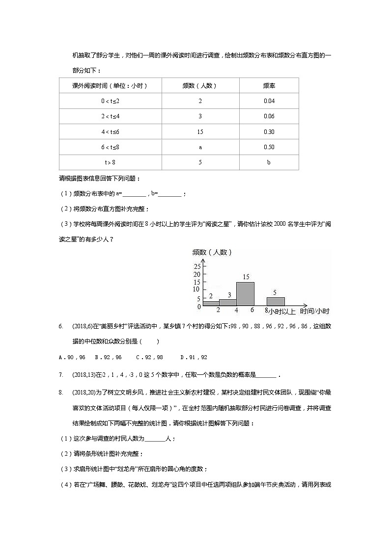 湖南省岳阳市备战2021年中考数学试题分类汇编 专题七 统计与概率（学生版）02