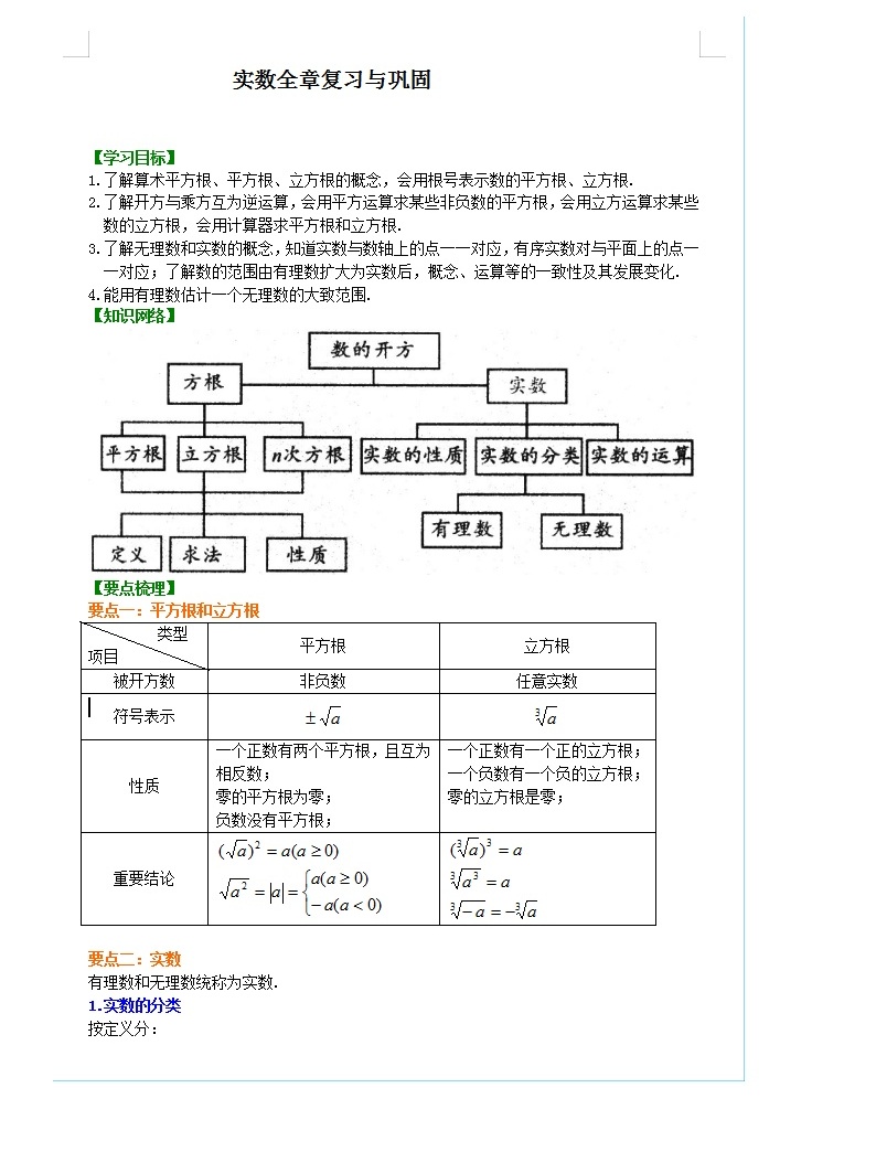 學生版實數知識複習與鞏固