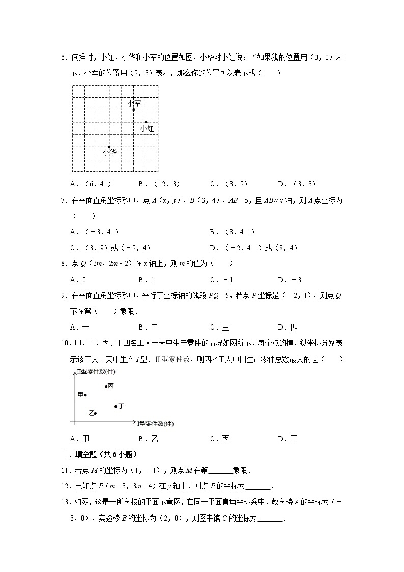 2020年沪科新版数学《暑期衔接》八年级上册：11.1 平面内点的坐标 同步练习  解析版02