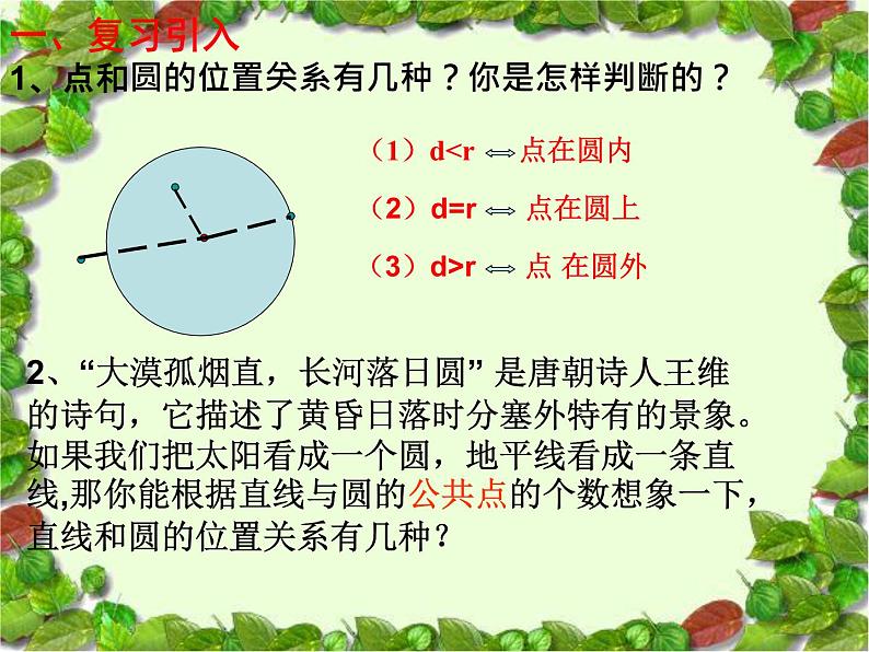 人教版九年级数学上册 第24章 24.2点和圆、直线和圆的位置关系 课件 (共19张PPT)02