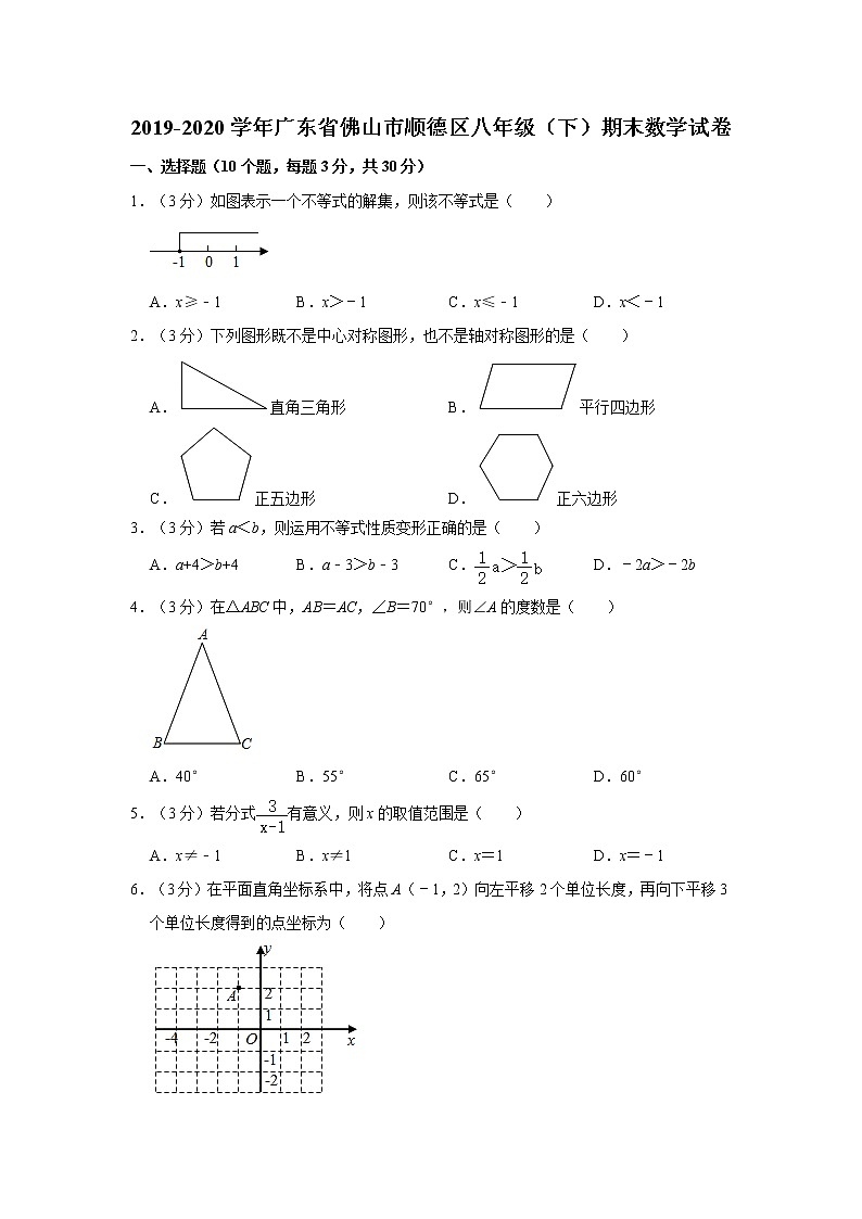 2019-2020学年广东省佛山市顺德区八年级（下）期末数学试卷  解析版01