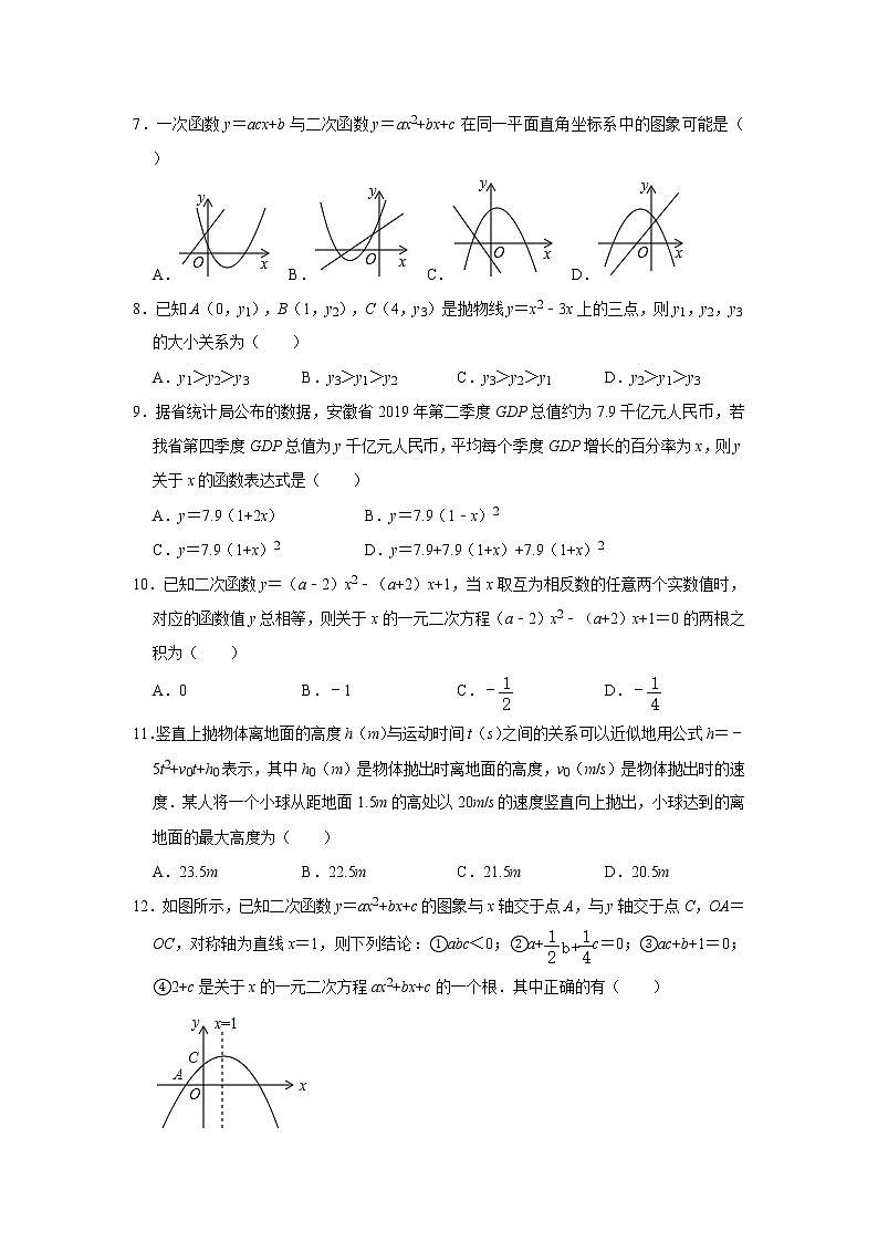 2020年浙教版九年级上册第1章《二次函数》单元测试卷   解析版02