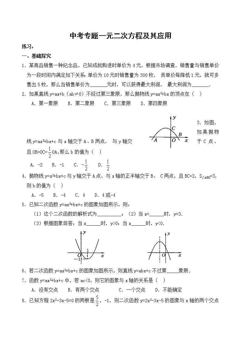 中考数学专题《 二次函数及其应用》专题训练（无答案）【精编版】01