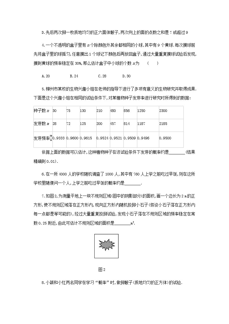 北师大版九年级数学上册同步练习：3.2　用频率估计概率02