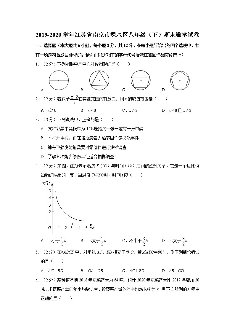 2019-2020学年江苏省南京市溧水区八年级（下）期末数学试卷  解析版01