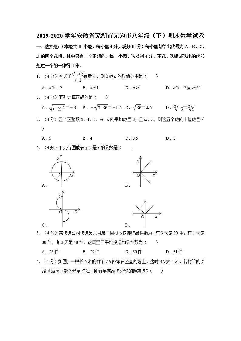 2019-2020学年安徽省芜湖市无为市八年级（下）期末数学试卷  解析版01