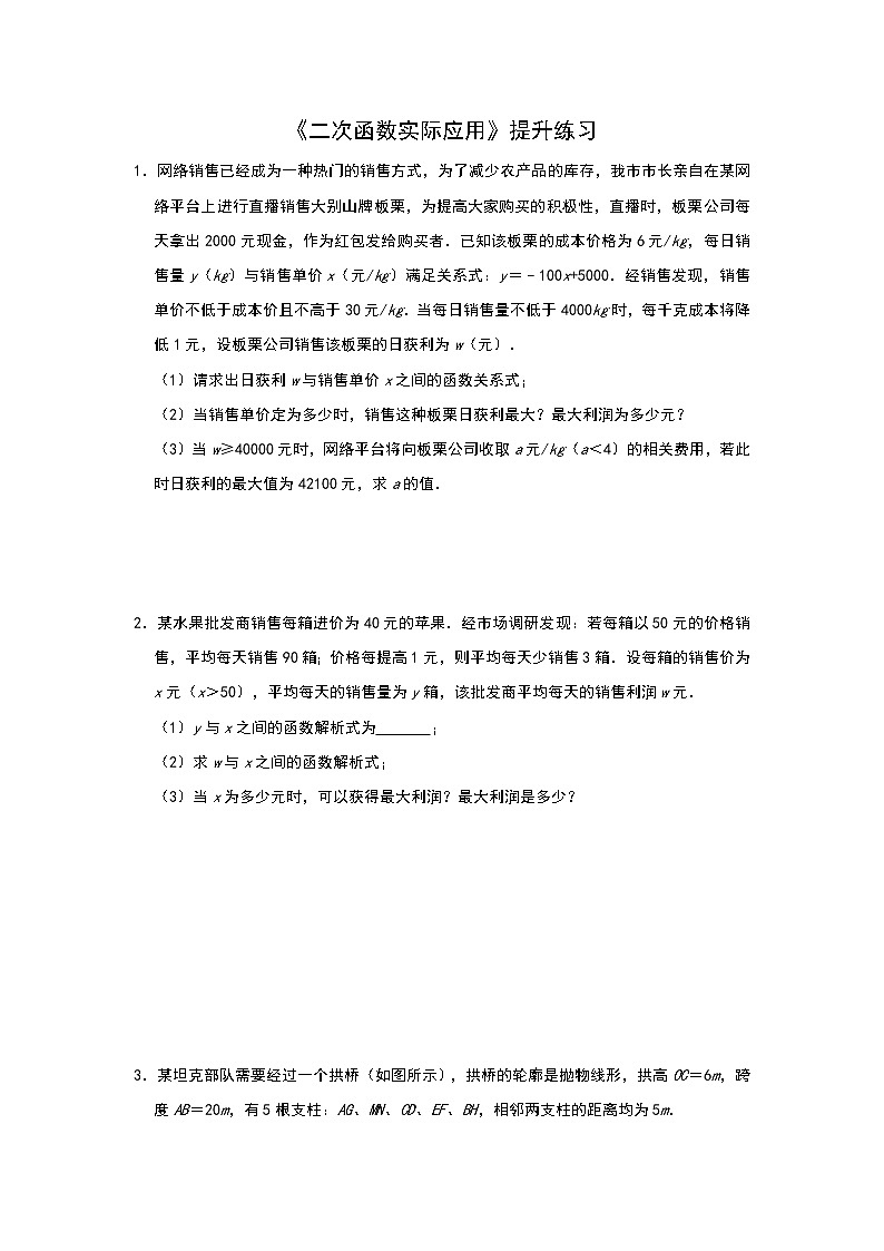 人教版数学九年级上册：22.3实际问题与二次函数 能力提升练习 （含答案）（含答案）01