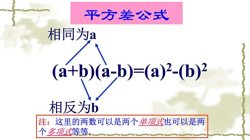 人教版八年级数学上册14.2.1：平方差公式教学课件(共18张PPT)第7页