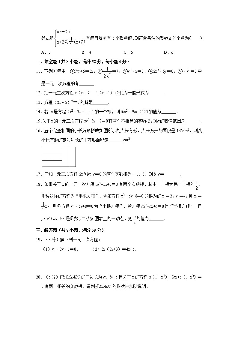 2020年人教版九年级上册第21章《一元二次方程》单元达标检测卷   解析版02