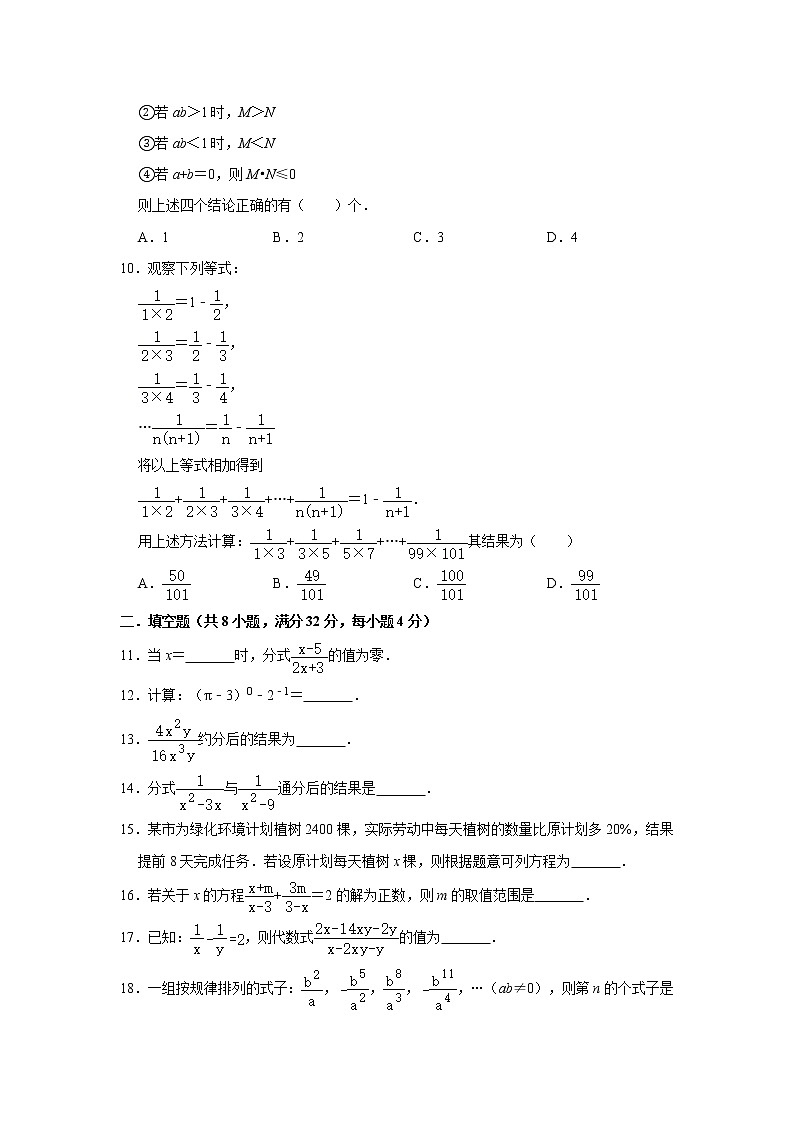 2020年人教版八年级上册第15章《分式》单元测试卷   解析版02