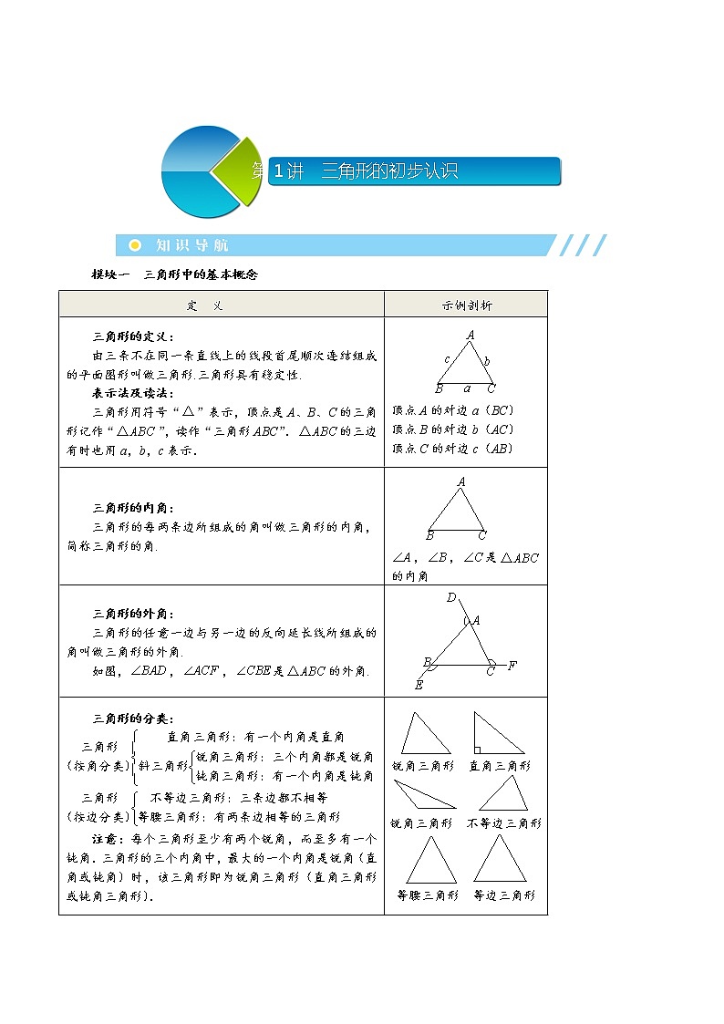 【精品讲义】初二数学上册秋季班培优 .第1讲  三角形的初步认识第1页