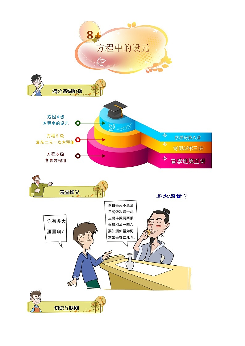 【精品讲义】初一数学上册秋季班培优 第8讲 方程中的设元.学生版第1页