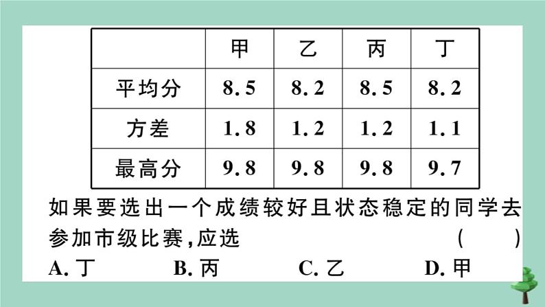 2020秋八年级数学上册第六章《数据的分析》6.4数据的离散程度第2课时方差的应用作业课件（新版）北师大版03