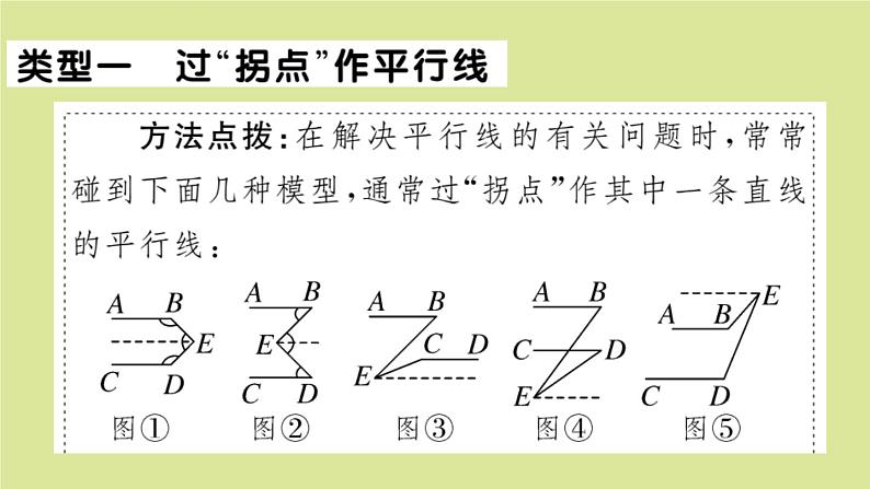 2020秋八年级数学上册第七章平行线的证明微专题：平行线中的解题模型【期末热点】作业课件（新版）北师大版02