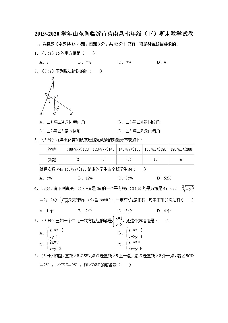 2019-2020学年山东省临沂市莒南县七年级（下）期末数学试卷01